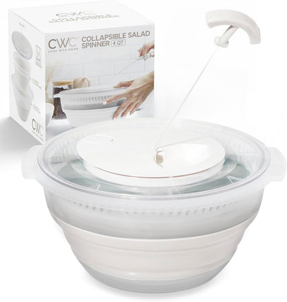 Collapsible Salad Spinner - 4 QT Space Saving Lettuce Dryer with Folding Collapsible Colander Great for Washing and Drying Fruit and Vegetables (Sage)