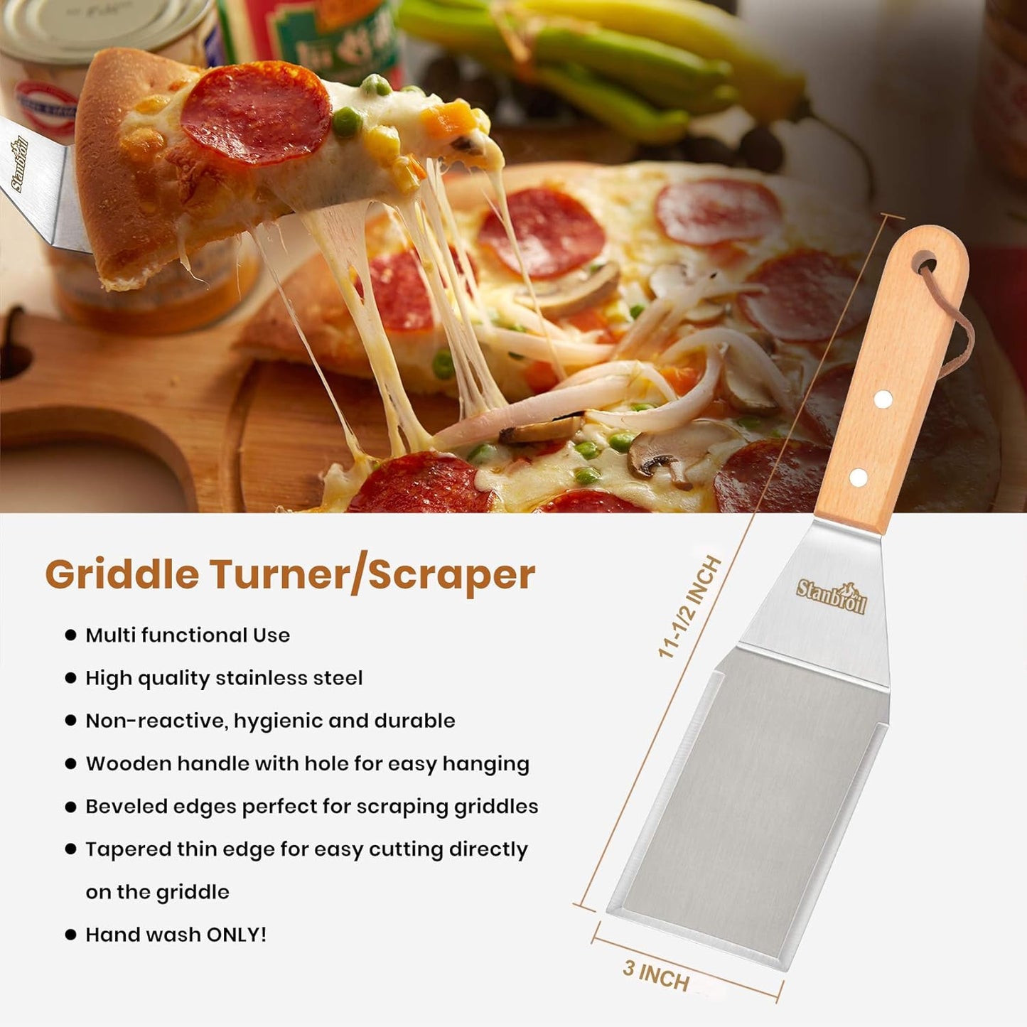 Metal Spatula and Bench Scraper Set for Griddle | Commercial Grade Stainless Steel Flat Top Grill Utensils, Set of 4