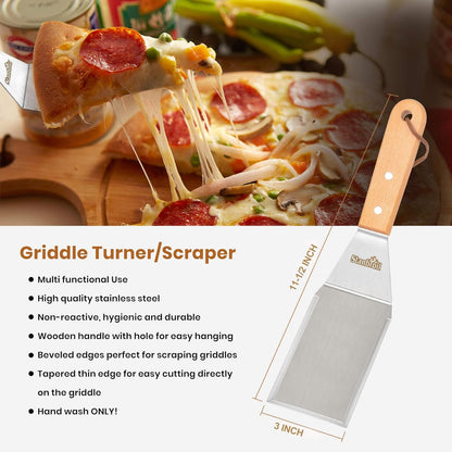 Metal Spatula and Bench Scraper Set for Griddle | Commercial Grade Stainless Steel Flat Top Grill Utensils, Set of 4