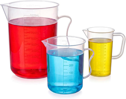 3-Piece Liquid Measuring Cups Set, 100ml 300ml 1000ml Clear Plastic Measuring Cup with Spout, BPA Free Nesting Measuring Tools for Kitchen Cooking & Baking