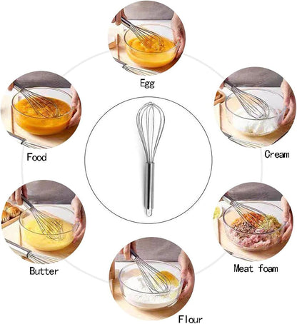 3 Pack Egg Whisk and Cooking Brush Scraper Set, Stainless Steel Wire Whisks for kitchen Cooking Blending Whisking