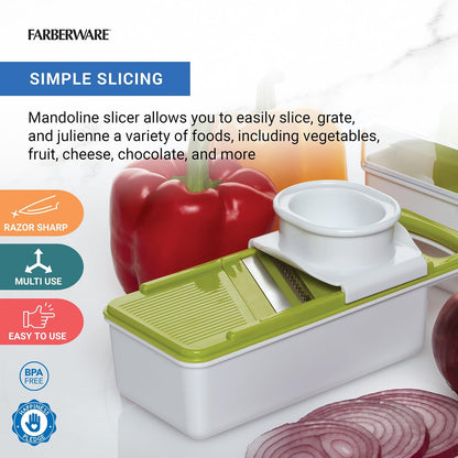 Professional Mandoline Slicer with Storage Case, White and Green
