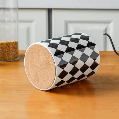 Kitchen Utensil Holder, 6.3 Inch Checkered Ceramic Cooking Utensil Holder Modern Utensil Crocks for Kitchen Counter-Farmhouse, Housewarming Gift, Decor and Accessories (Pink, 6.3 Inch)