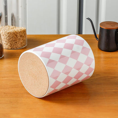 Kitchen Utensil Holder, 6.3 Inch Checkered Ceramic Cooking Utensil Holder Modern Utensil Crocks for Kitchen Counter-Farmhouse, Housewarming Gift, Decor and Accessories (Pink, 6.3 Inch)