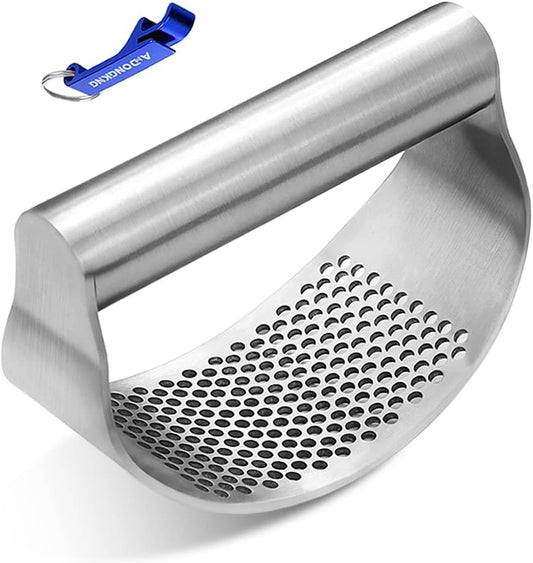 Stainless Steel Garlic Press Rocker, with Bottle Opener | Garlic Crusher Squeezer, with Bottle Opener, Fast Crusher, Easy Clean, Kitchen Tool
