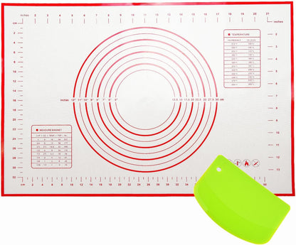 Large 24" x 16" Silicone Baking Mat | Non-Slip Pastry & Dough Mat with Dough scraper | Ideal for Rolling Out Pie Crusts, Fondant, and More | Oven-Safe Silicone Liner (24''L X 16''W)
