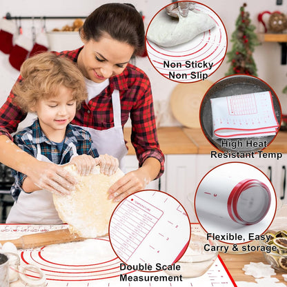 Large 24" x 16" Silicone Baking Mat | Non-Slip Pastry & Dough Mat with Dough scraper | Ideal for Rolling Out Pie Crusts, Fondant, and More | Oven-Safe Silicone Liner (24''L X 16''W)