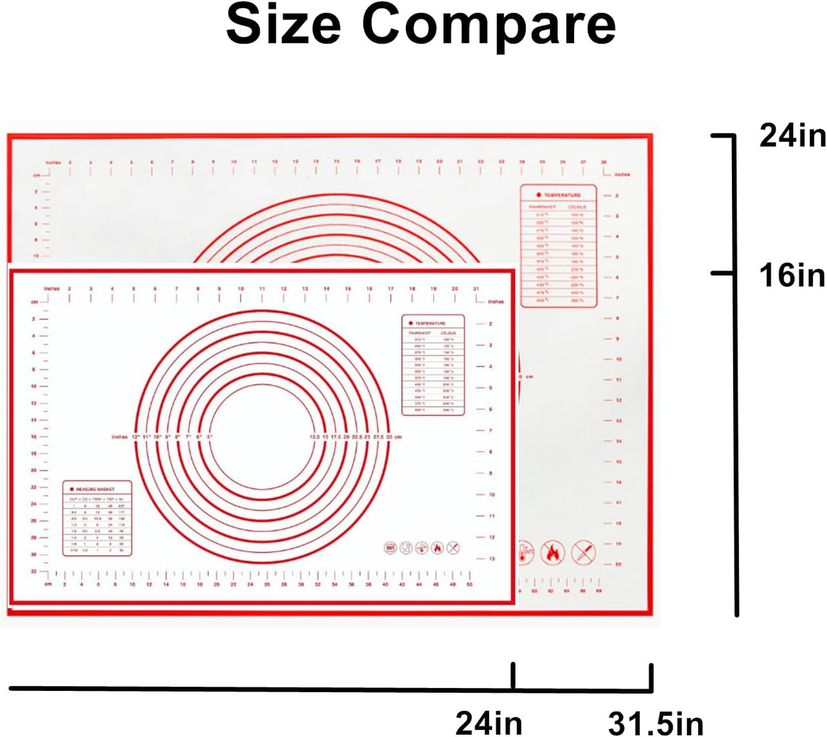 Large 24" x 16" Silicone Baking Mat | Non-Slip Pastry & Dough Mat with Dough scraper | Ideal for Rolling Out Pie Crusts, Fondant, and More | Oven-Safe Silicone Liner (24''L X 16''W)