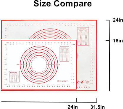 Large 24" x 16" Silicone Baking Mat | Non-Slip Pastry & Dough Mat with Dough scraper | Ideal for Rolling Out Pie Crusts, Fondant, and More | Oven-Safe Silicone Liner (24''L X 16''W)