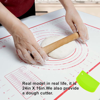 Large 24" x 16" Silicone Baking Mat | Non-Slip Pastry & Dough Mat with Dough scraper | Ideal for Rolling Out Pie Crusts, Fondant, and More | Oven-Safe Silicone Liner (24''L X 16''W)