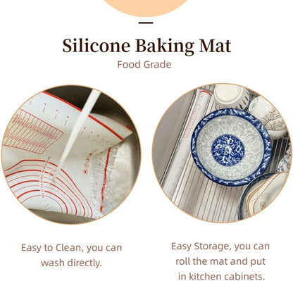 Large 24" x 16" Silicone Baking Mat | Non-Slip Pastry & Dough Mat with Dough scraper | Ideal for Rolling Out Pie Crusts, Fondant, and More | Oven-Safe Silicone Liner (24''L X 16''W)