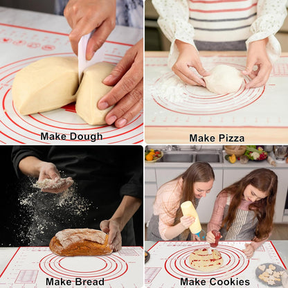 Large 24" x 16" Silicone Baking Mat | Non-Slip Pastry & Dough Mat with Dough scraper | Ideal for Rolling Out Pie Crusts, Fondant, and More | Oven-Safe Silicone Liner (24''L X 16''W)