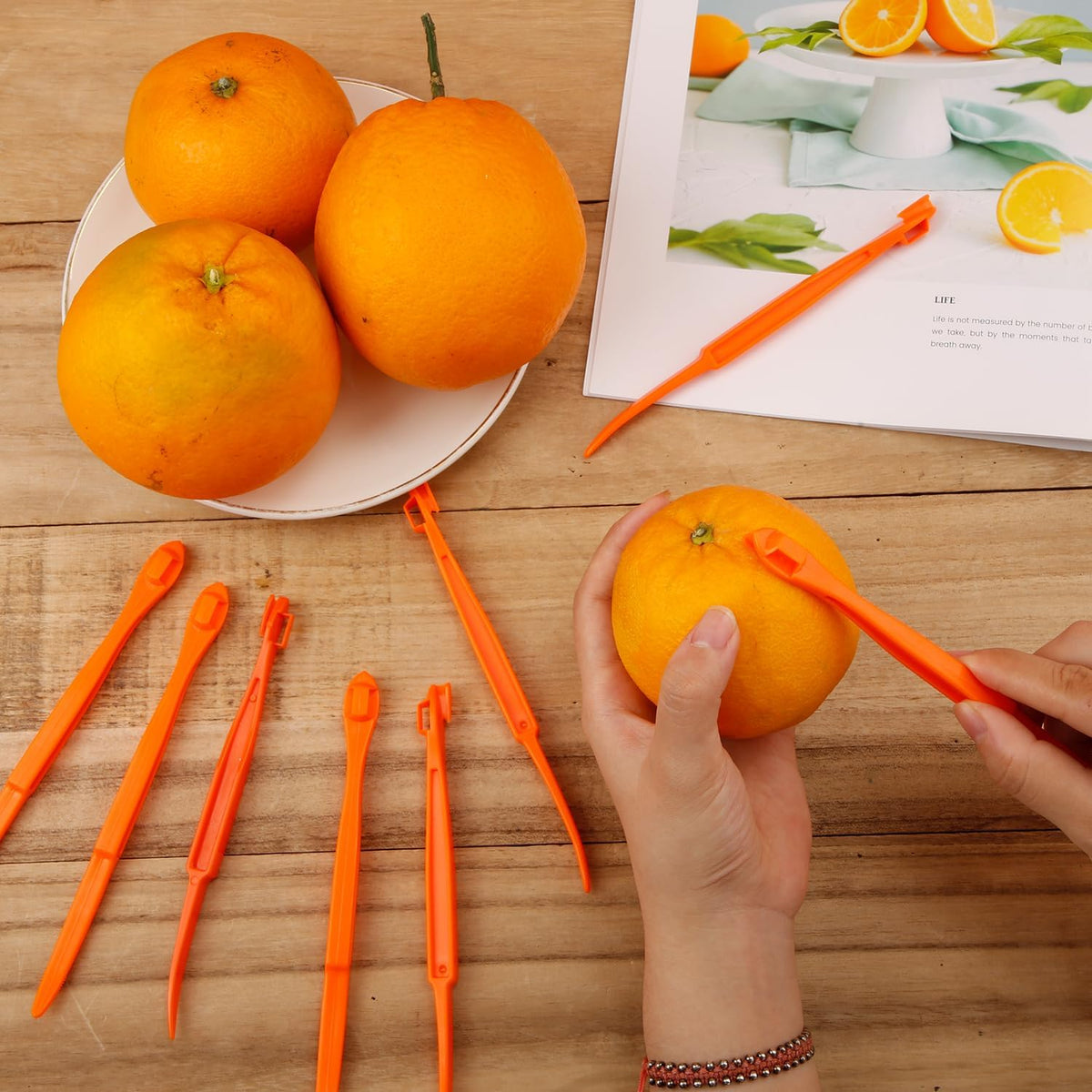10pcs Orange Peeler Tool, Long Handle Serrated Citrus Peel Cutter