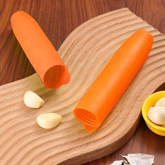 Silicone Garlic Peeler 2 Piece, Orange Garlic Roller, Seal the Bottom Design, with Hanging Holes, Easy to Operate and Dishwasher Safe.
