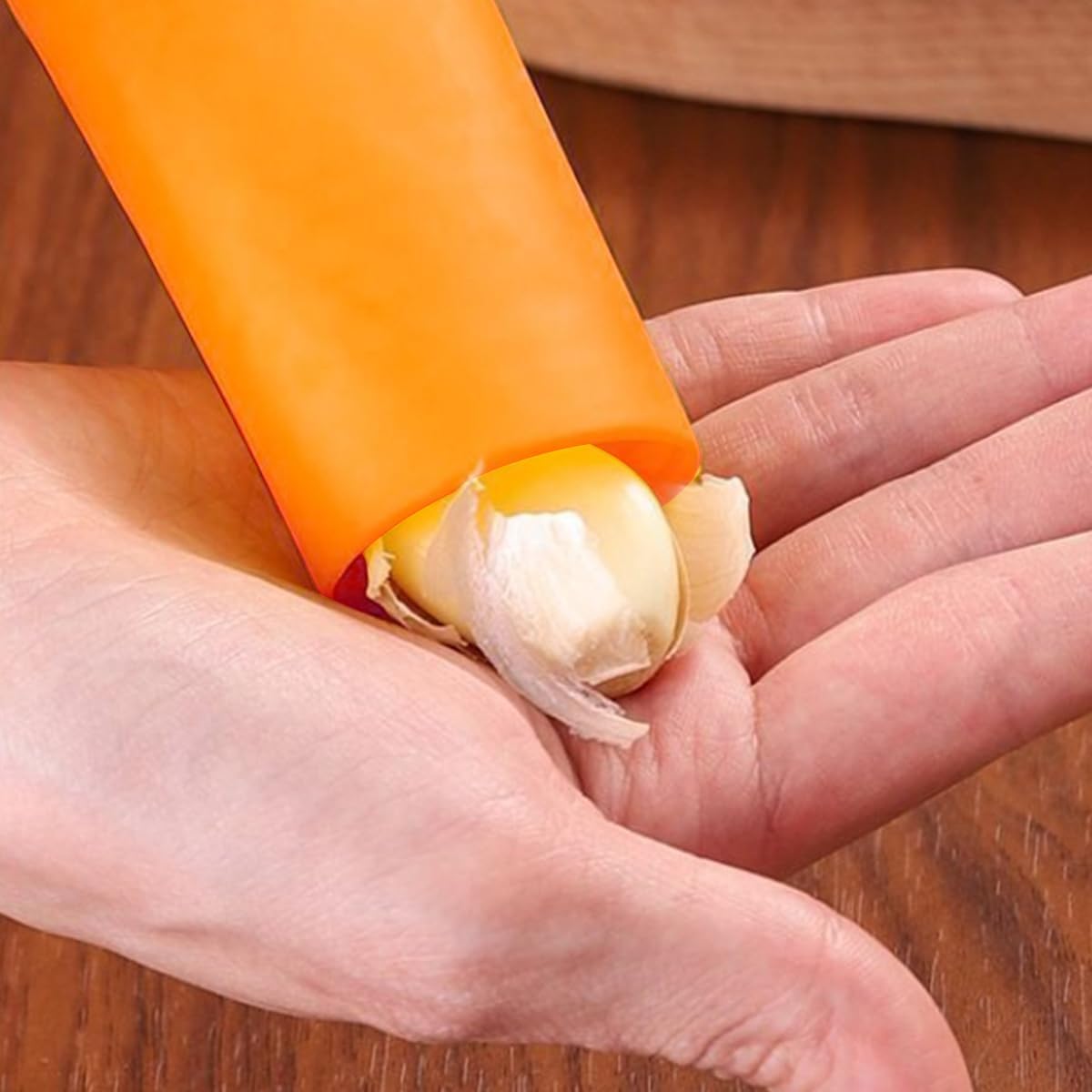 Silicone Garlic Peeler 2 Piece, Orange Garlic Roller, Seal the Bottom Design, with Hanging Holes, Easy to Operate and Dishwasher Safe.