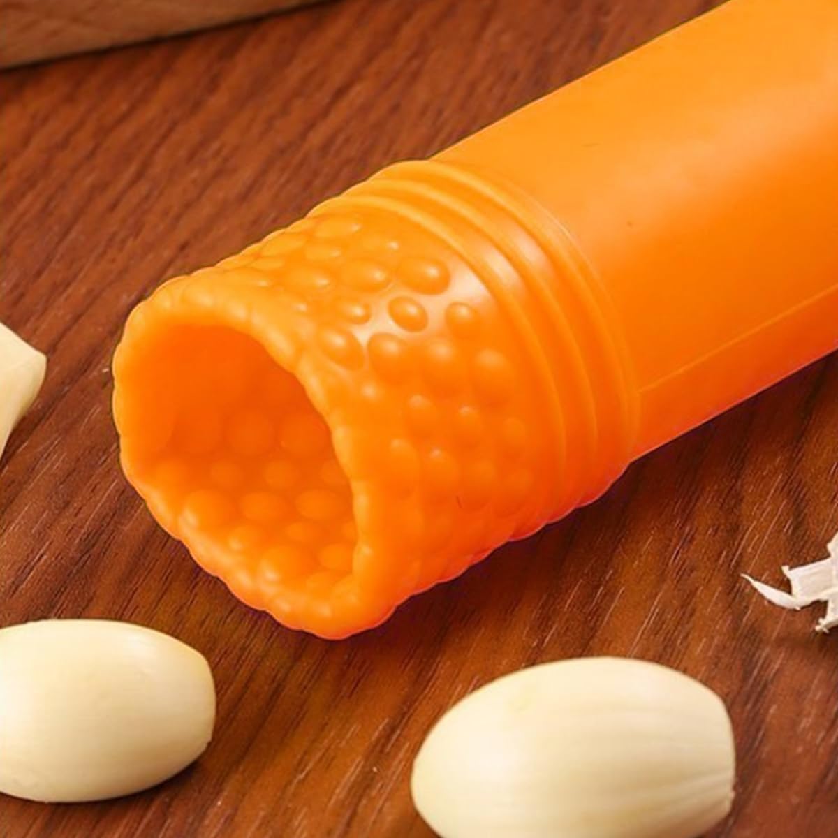Silicone Garlic Peeler 2 Piece, Orange Garlic Roller, Seal the Bottom Design, with Hanging Holes, Easy to Operate and Dishwasher Safe.