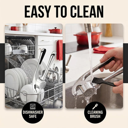 Garlic Press Stainless Steel, 2 in 1 Garlic Mincer & Herb Scissors, Dishwasher Safe Garlic Crusher, Rust Proof Garlic Smasher and Mincer Tool with Peeler and Brush for Kitchen