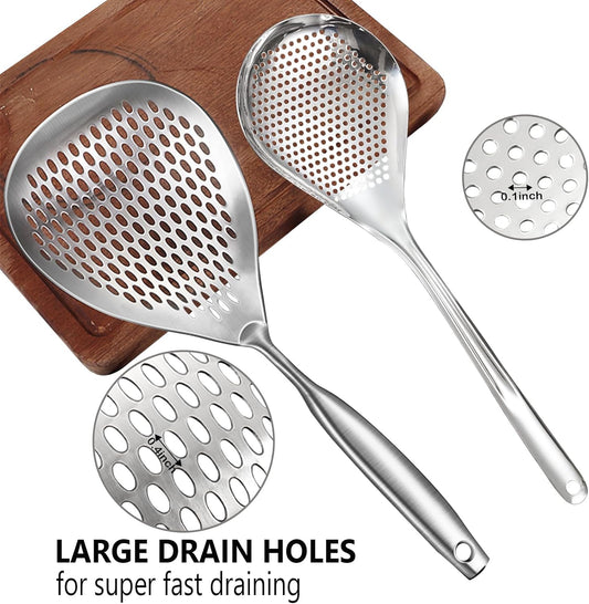Skimmer Slotted Spoon, 2 Pack Stainless Steel Pasta Spider Strainer Ladle for Frying and Cooking, Frying Strainer Spoon, Kitchen Cooking Skimmer Colander