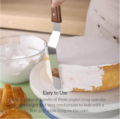 Angled Icing Spatula, Stainless Steel Offset Spatula, 2-Pack Cake Spatula Set Black 6 inch & 8 inch Blade Spatulas Metal Decorating Frosting Spatulas