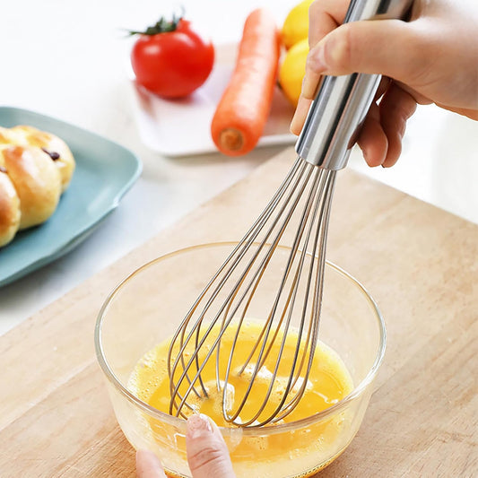 3 Pack Egg Whisk and Cooking Brush Scraper Set, Stainless Steel Wire Whisks for kitchen Cooking Blending Whisking