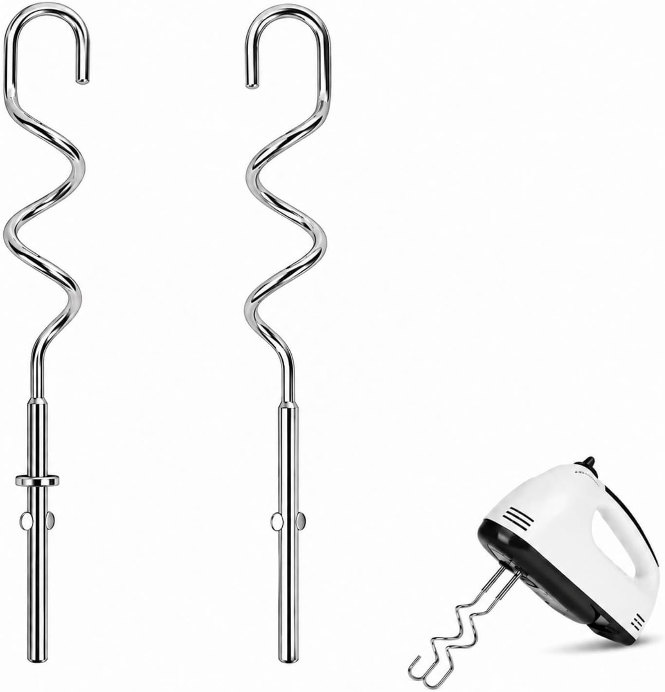 KHM512 Dough Hooks for Hand Mixer, Replacement Compatible with KitchenAid KHM/5KSM/KSM/KSMO/KSMH Series, Heavy-Duty Stainless Steel Attachments for Making Bread & Pizza Dough (2 Pack)