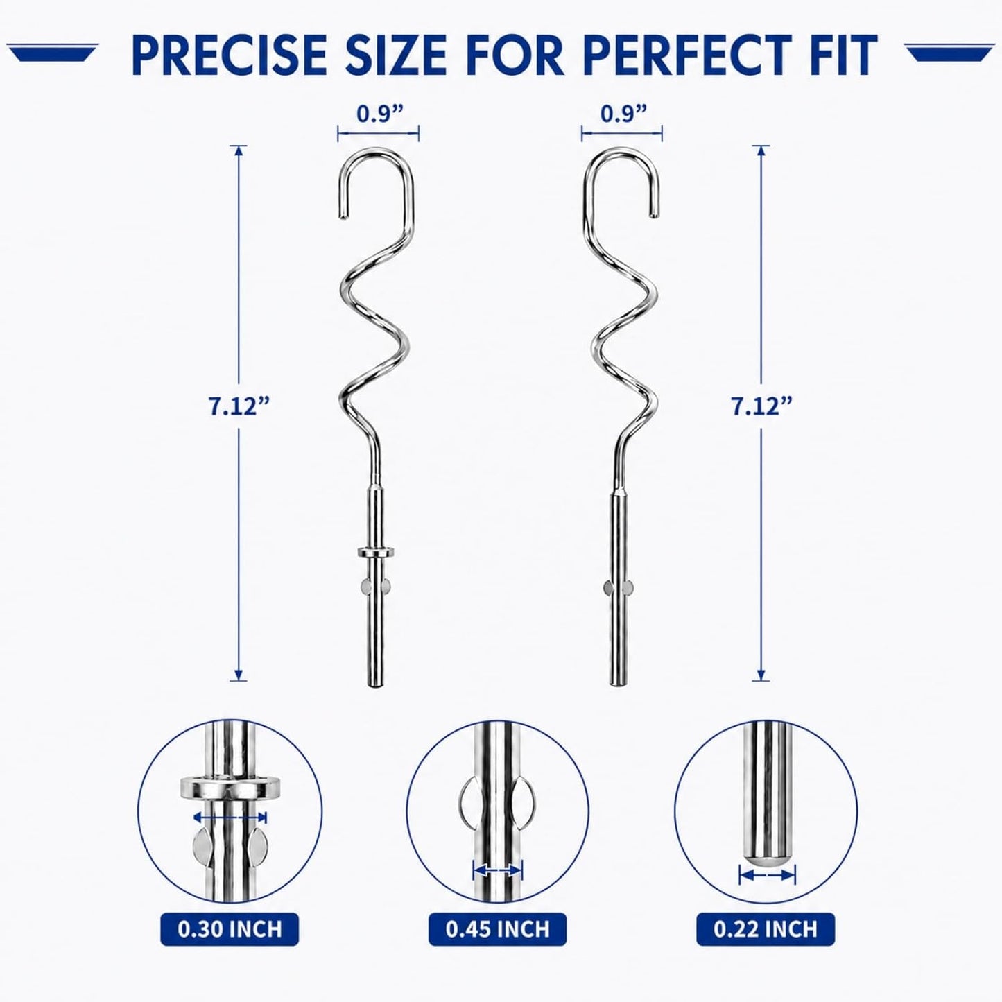 KHM512 Dough Hooks for Hand Mixer, Replacement Compatible with KitchenAid KHM/5KSM/KSM/KSMO/KSMH Series, Heavy-Duty Stainless Steel Attachments for Making Bread & Pizza Dough (2 Pack)
