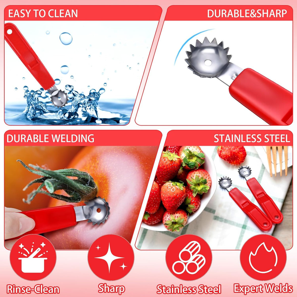 4 Pcs Tomato Corer Strawberry Huller, Stainless Steel Tool
