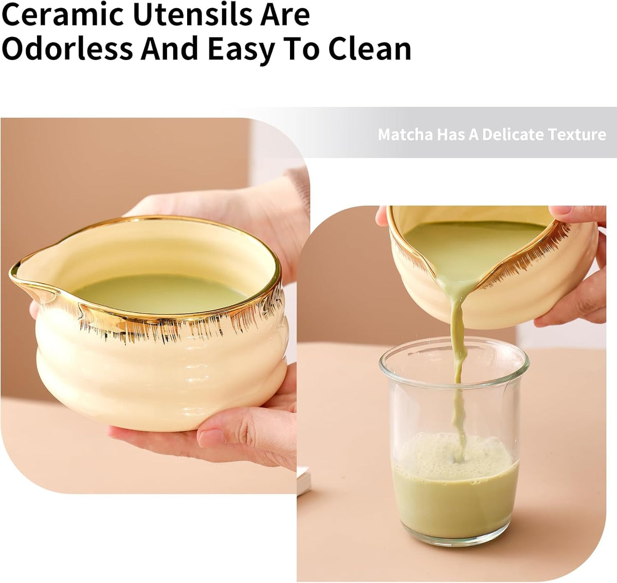 7-Piece Matcha Set, Matcha Bowl & Bamboo Whisk Kit | Ceremonial Matcha Whisk Tools with Golden Texture Details, Japanese Tea Ceremony Starter Kit & Unique Matcha Gift (Pink)