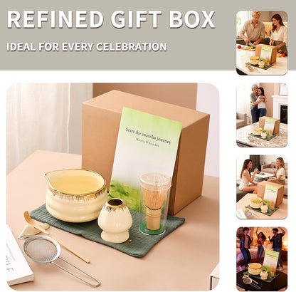 7-Piece Matcha Set, Matcha Bowl & Bamboo Whisk Kit | Ceremonial Matcha Whisk Tools with Golden Texture Details, Japanese Tea Ceremony Starter Kit & Unique Matcha Gift (Pink)