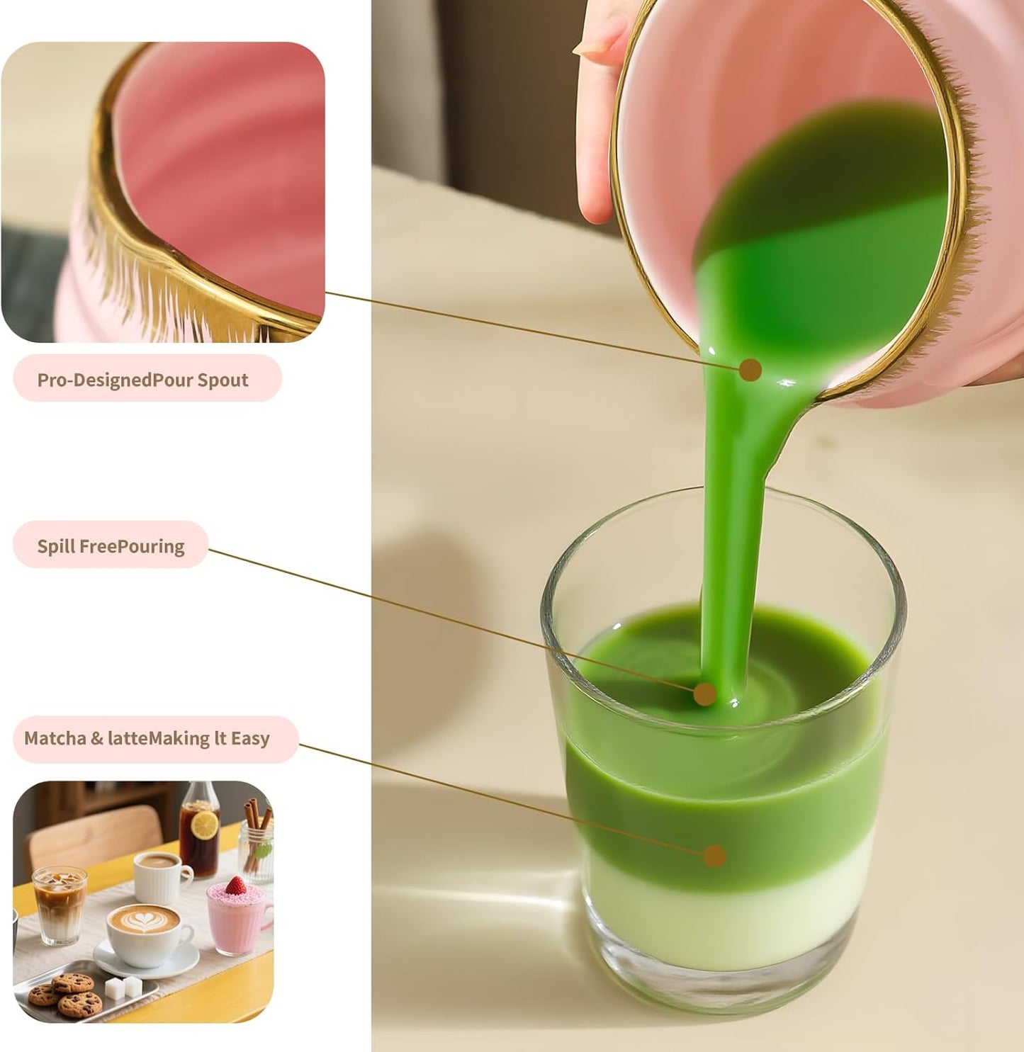 7-Piece Matcha Set, Matcha Bowl & Bamboo Whisk Kit | Ceremonial Matcha Whisk Tools with Golden Texture Details, Japanese Tea Ceremony Starter Kit & Unique Matcha Gift (Pink)