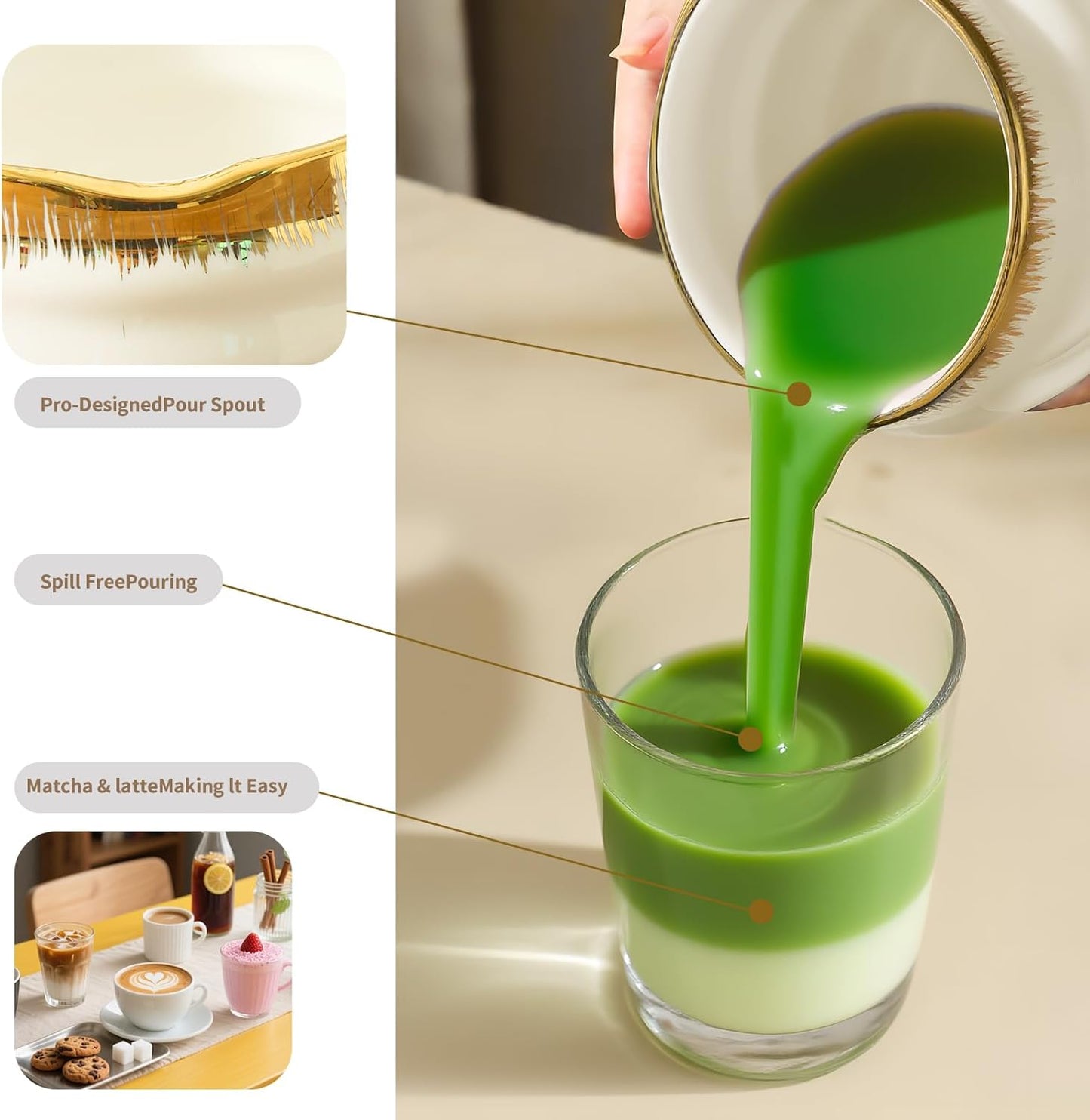 7-Piece Matcha Set, Matcha Bowl & Bamboo Whisk Kit | Ceremonial Matcha Whisk Tools with Golden Texture Details, Japanese Tea Ceremony Starter Kit & Unique Matcha Gift (Pink)