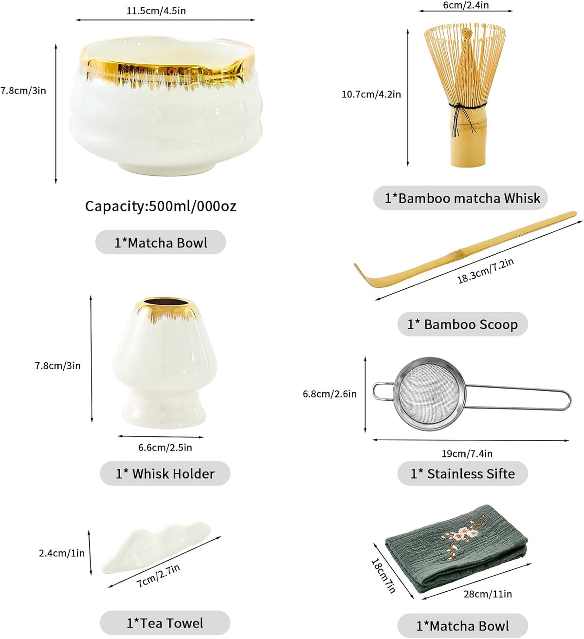 7-Piece Matcha Set, Matcha Bowl & Bamboo Whisk Kit | Ceremonial Matcha Whisk Tools with Golden Texture Details, Japanese Tea Ceremony Starter Kit & Unique Matcha Gift (Pink)