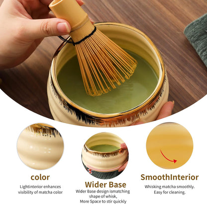 7-Piece Matcha Set, Matcha Bowl & Bamboo Whisk Kit | Ceremonial Matcha Whisk Tools with Golden Texture Details, Japanese Tea Ceremony Starter Kit & Unique Matcha Gift (Pink)