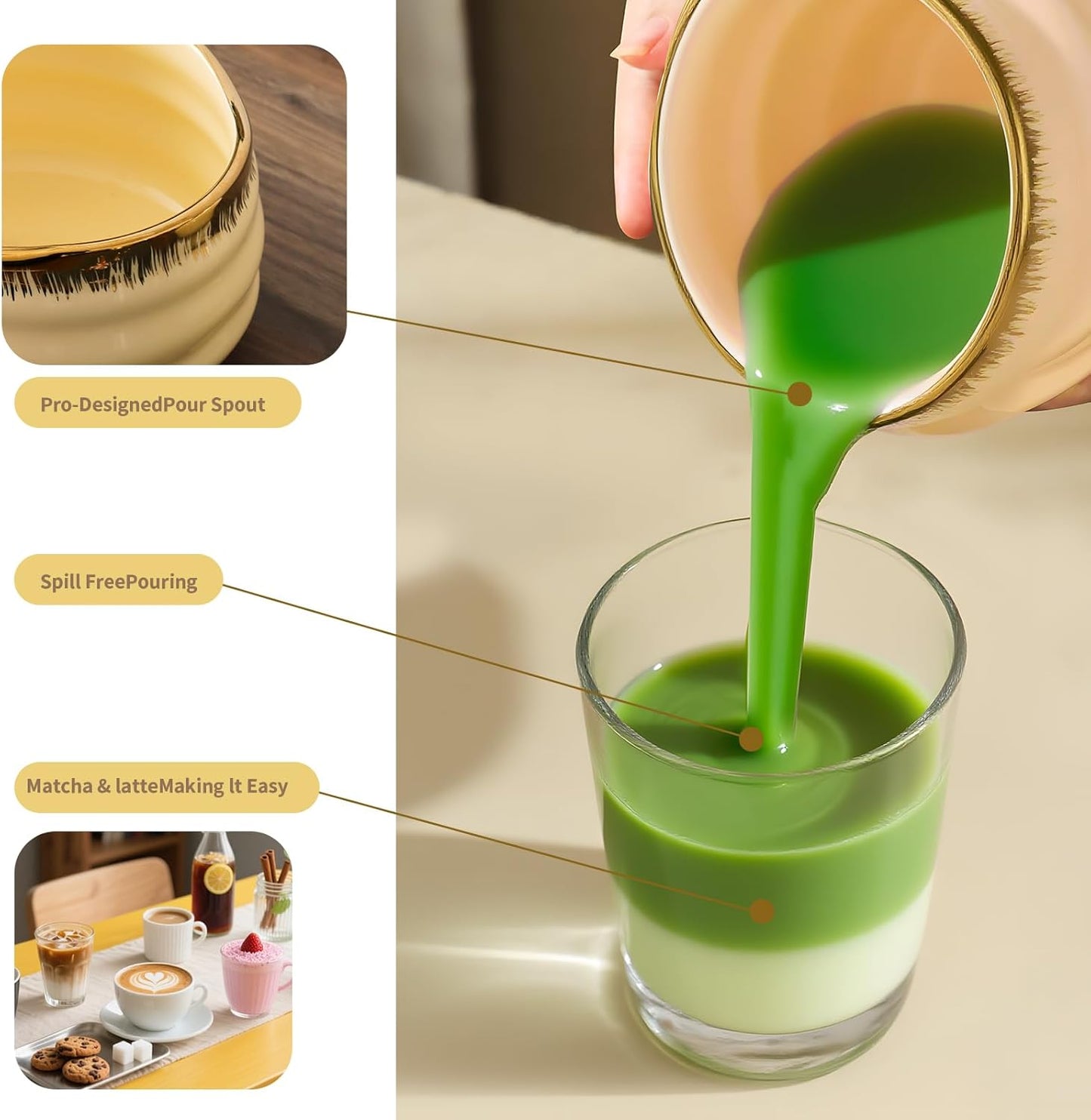 7-Piece Matcha Set, Matcha Bowl & Bamboo Whisk Kit | Ceremonial Matcha Whisk Tools with Golden Texture Details, Japanese Tea Ceremony Starter Kit & Unique Matcha Gift (Pink)
