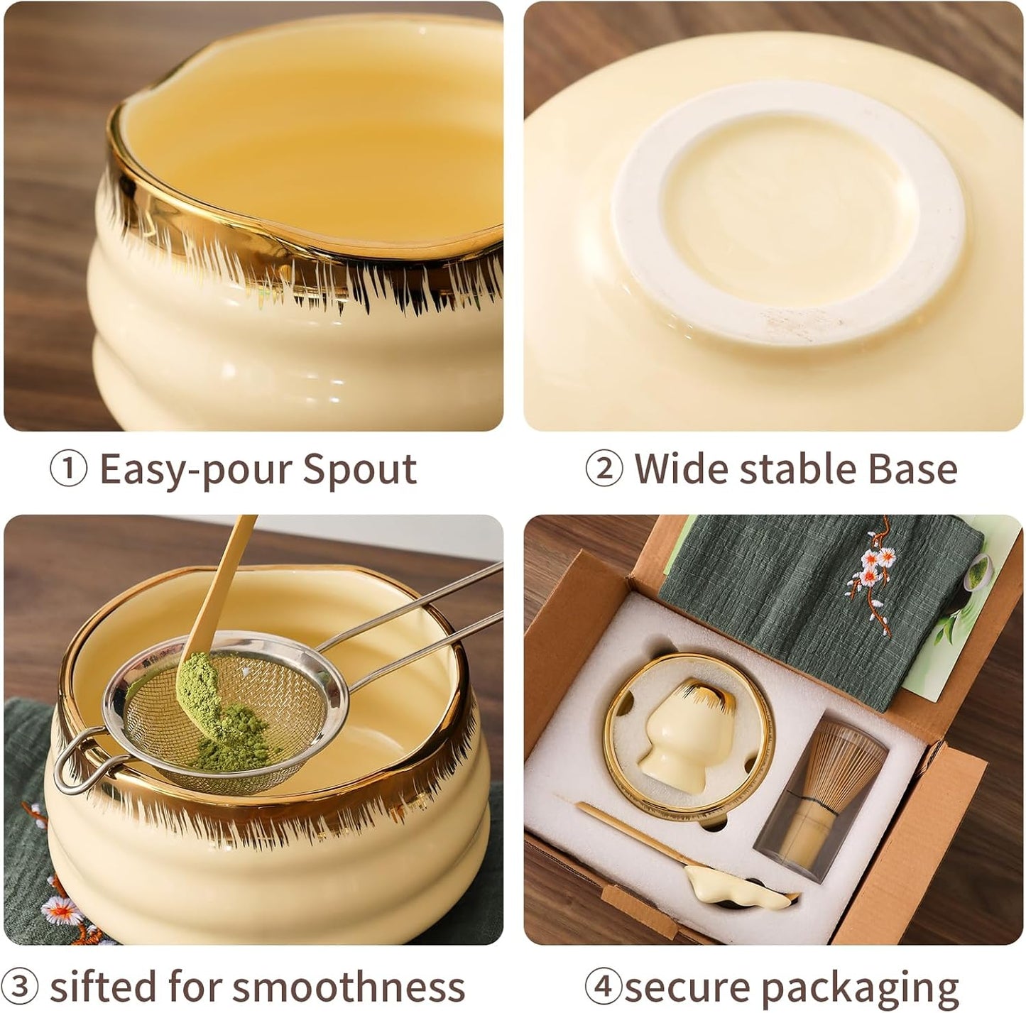 7-Piece Matcha Set, Matcha Bowl & Bamboo Whisk Kit | Ceremonial Matcha Whisk Tools with Golden Texture Details, Japanese Tea Ceremony Starter Kit & Unique Matcha Gift (Pink)