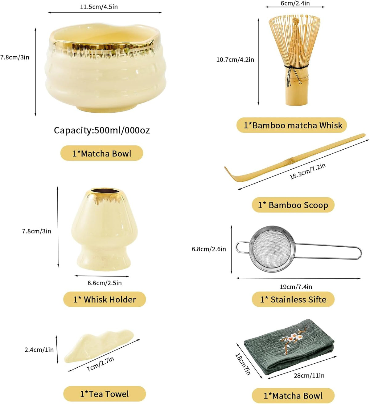 7-Piece Matcha Set, Matcha Bowl & Bamboo Whisk Kit | Ceremonial Matcha Whisk Tools with Golden Texture Details, Japanese Tea Ceremony Starter Kit & Unique Matcha Gift (Pink)