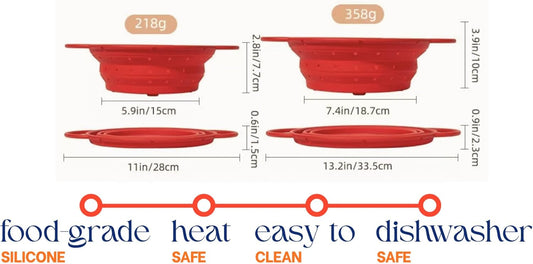 Silicone Colander, Collapsible Colander, Kitchen Food Strainer, Colander with Handles, Foldable Colander, Space-Saving Design, Heat resistant, 2 pack