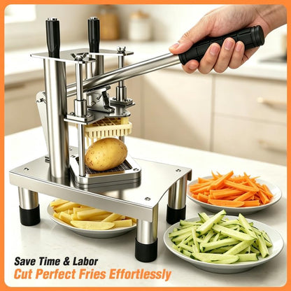 French Fry Cutter, Commercial Vegetable Chopper Potato Cutter with 3 Stainless Steel Blades (1/4", 3/8", 1/2"), Non-Slip Suction Base, Great for Potato, Carrot, Cucumber, Air Fryer & Restaurant Prep