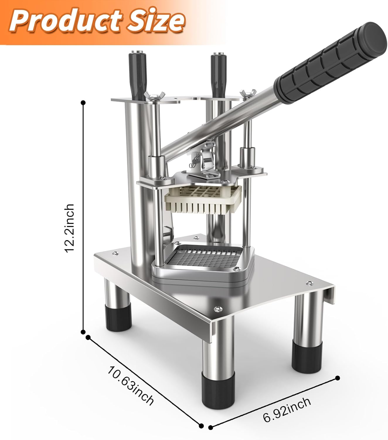 French Fry Cutter, Commercial Vegetable Chopper Potato Cutter with 3 Stainless Steel Blades (1/4", 3/8", 1/2"), Non-Slip Suction Base, Great for Potato, Carrot, Cucumber, Air Fryer & Restaurant Prep