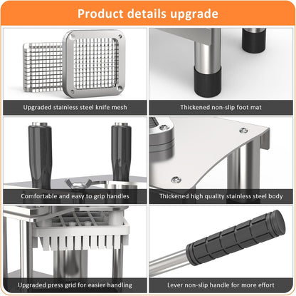 French Fry Cutter, Commercial Vegetable Chopper Potato Cutter with 3 Stainless Steel Blades (1/4", 3/8", 1/2"), Non-Slip Suction Base, Great for Potato, Carrot, Cucumber, Air Fryer & Restaurant Prep