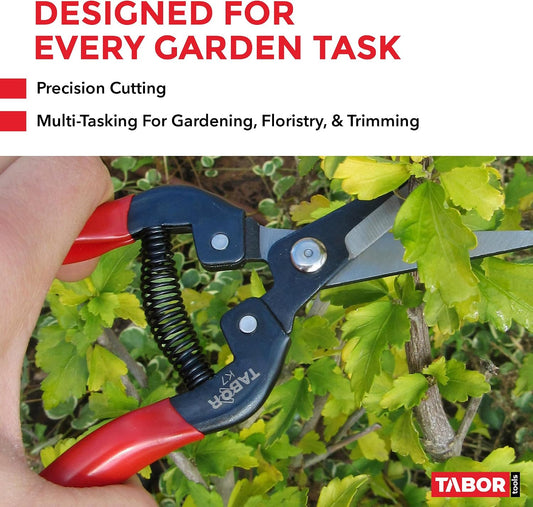 K7A Pruning Shears with High Carbon Steel Blades, Straight Garden Snips & Pruning Scissors, Florist Shears for Deadheading, Trimming & Harvesting Herbs, Flowers, Fruits or Vegetables