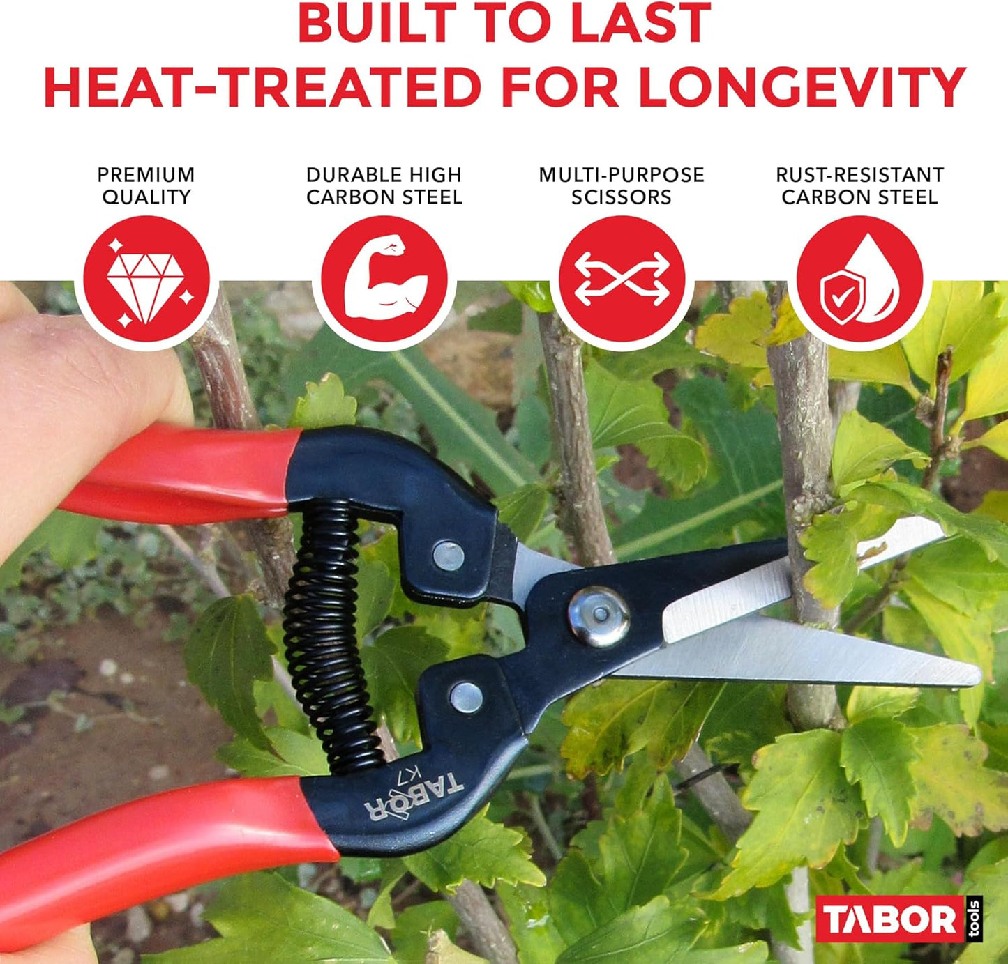 K7A Pruning Shears with High Carbon Steel Blades, Straight Garden Snips & Pruning Scissors, Florist Shears for Deadheading, Trimming & Harvesting Herbs, Flowers, Fruits or Vegetables