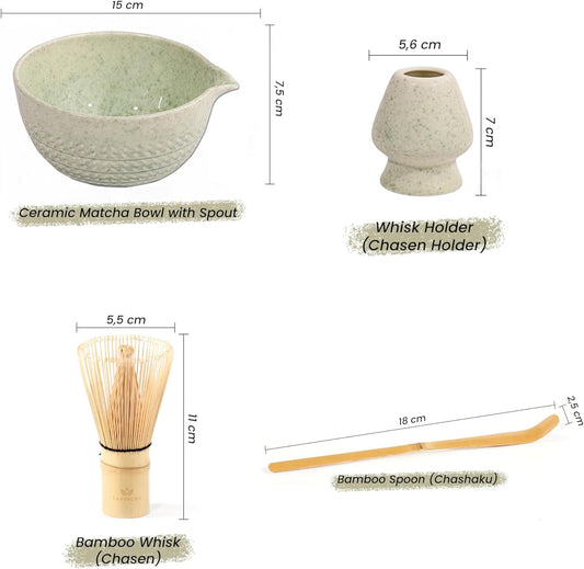 Matcha Whisk Set - 15 OZ Matcha Bowl with Spout and Bamboo Matcha Scoop - Bamboo Whisk (Chasen) - Matcha Kit for Japanese Tea Ceremony