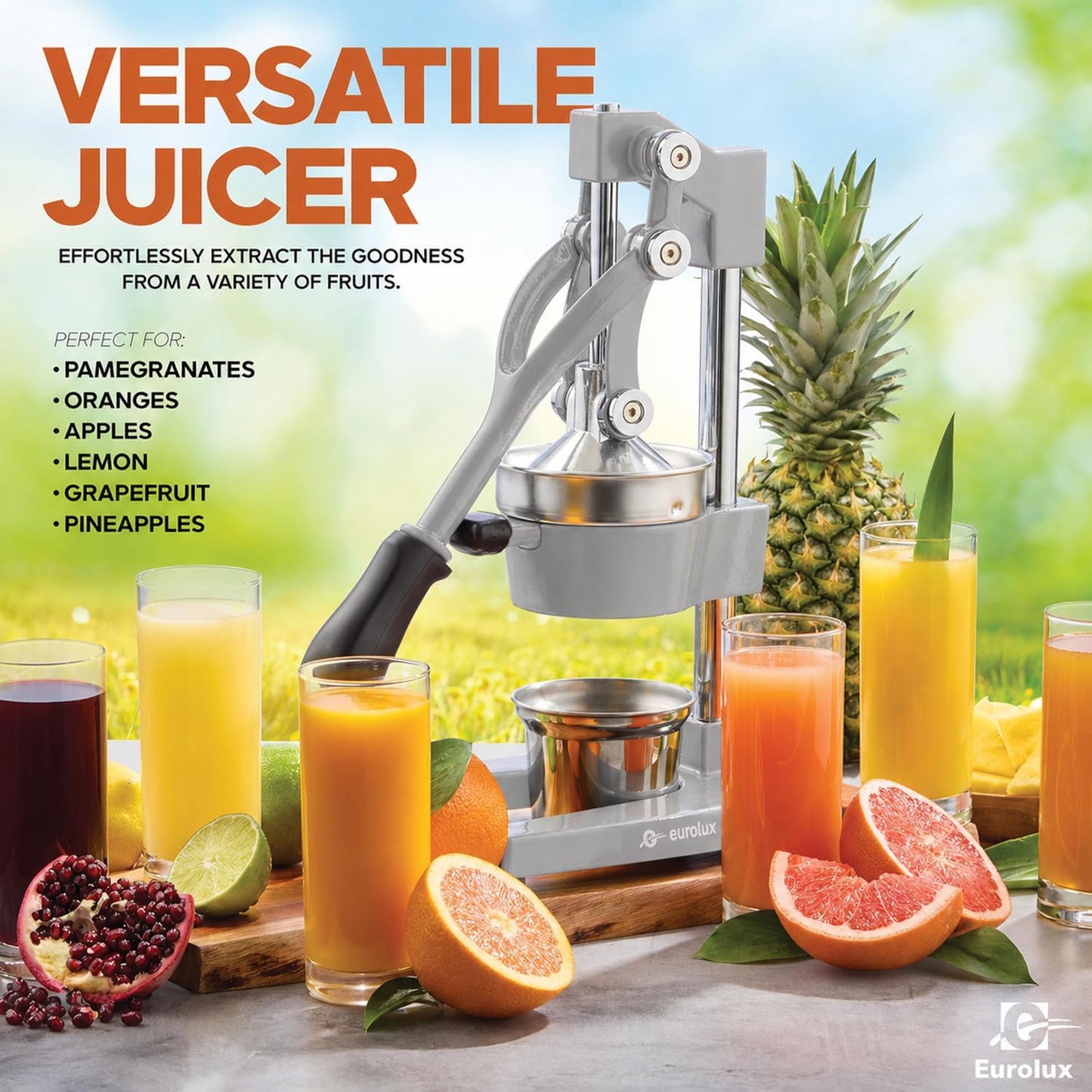 Ultra-Premium Cast Iron Juicer | Extra-Large, Heavy Duty, Commercial Grade, Stainless Steel Manual Hand Press Citrus Squeezer For Fresh Orange Juice, Pomegranate, Lemon, and Much More (Black)