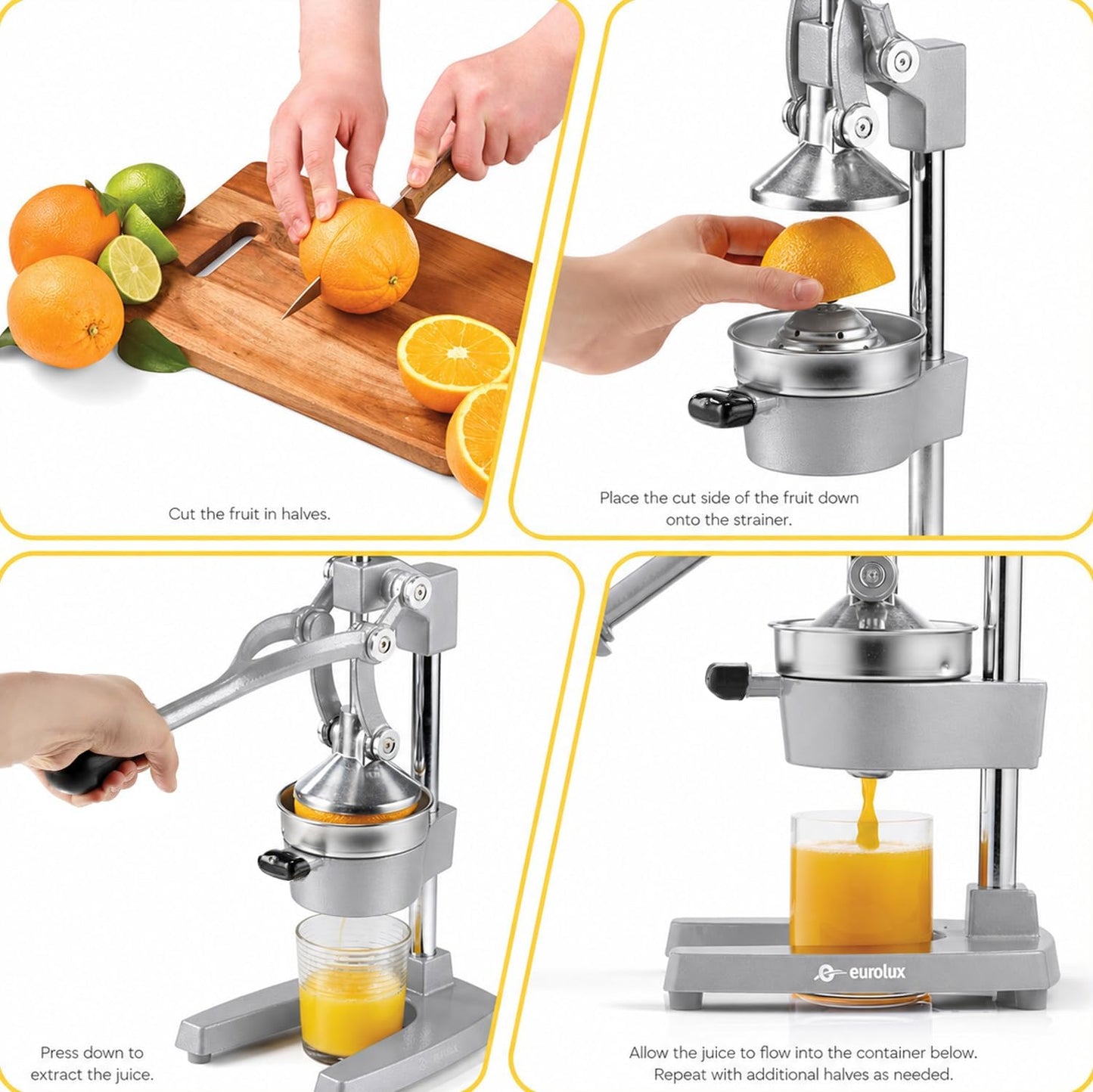 Ultra-Premium Cast Iron Juicer | Extra-Large, Heavy Duty, Commercial Grade, Stainless Steel Manual Hand Press Citrus Squeezer For Fresh Orange Juice, Pomegranate, Lemon, and Much More (Black)