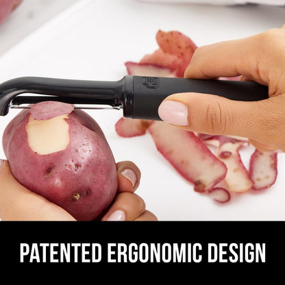 ® Patented BPA-Free Vegetable Peeler, Extra Sharp Swivel Stainless Steel Blades with Guard, Comfortable Soft Handle, Easily Peel Carrots or Fruit, Potato Eye Remover, Washer Safe, Black