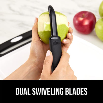 ® Patented BPA-Free Vegetable Peeler, Extra Sharp Swivel Stainless Steel Blades with Guard, Comfortable Soft Handle, Easily Peel Carrots or Fruit, Potato Eye Remover, Washer Safe, Black
