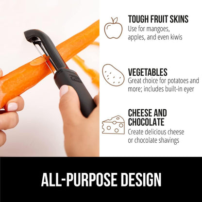 ® Patented BPA-Free Vegetable Peeler, Extra Sharp Swivel Stainless Steel Blades with Guard, Comfortable Soft Handle, Easily Peel Carrots or Fruit, Potato Eye Remover, Washer Safe, Black