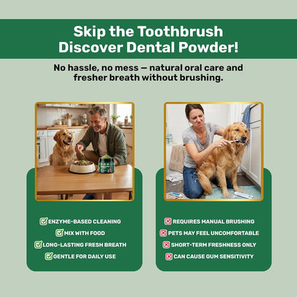 Matcha Flavor Powder - 5.3 OZ with Biotic Matcha Flavor - Bamboo Clean Kit for Dog Dental Powder