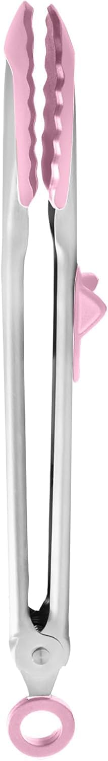 Tongs With Silicone Tips Easy Grip 13" Long Kitchen Tongs Stainless Steel Handle For Cooking, Non Scratch Heat Resistant Locking Tongs Silicone Tipped Dishwasher Safe BPA Free, Pink Sorbet